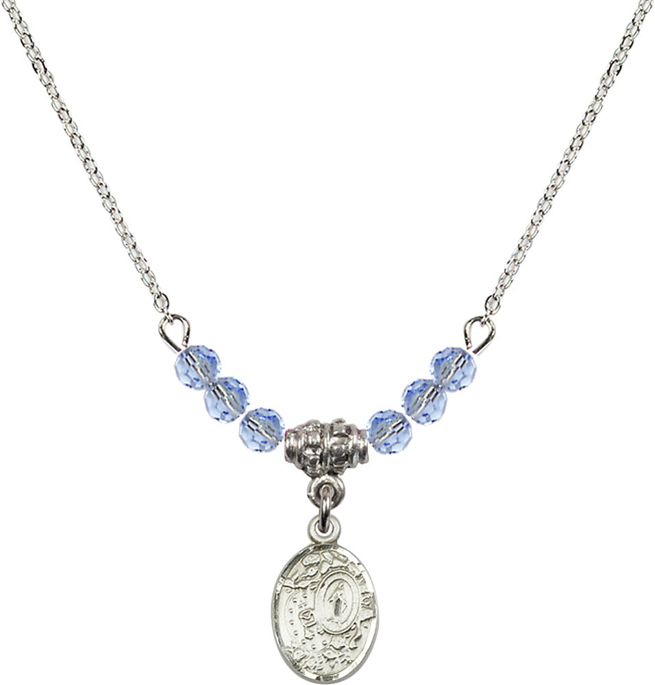 Sterling Silver Miraculous Birthstone Necklace with Light Sapphire Beads - 9682