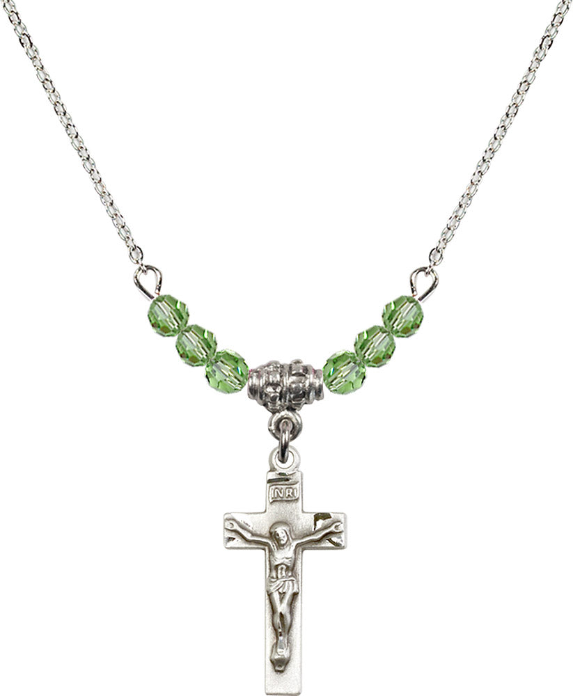 Sterling Silver Crucifix Birthstone Necklace with Peridot Beads - 0006