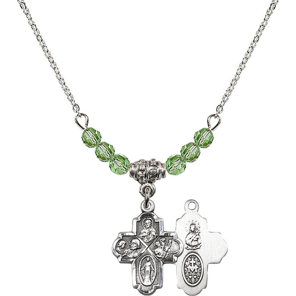 Sterling Silver 4-Way Birthstone Necklace with Peridot Beads - 0047