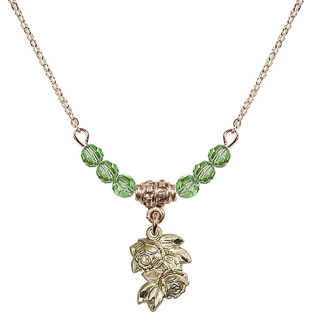 14kt Gold Filled Rose Birthstone Necklace with Peridot Beads - 0204