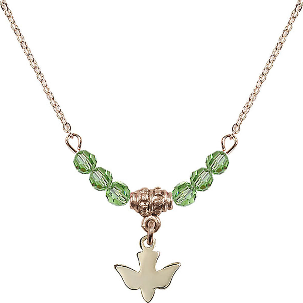 14kt Gold Filled Holy Spirit Birthstone Necklace with Peridot Beads - 0225