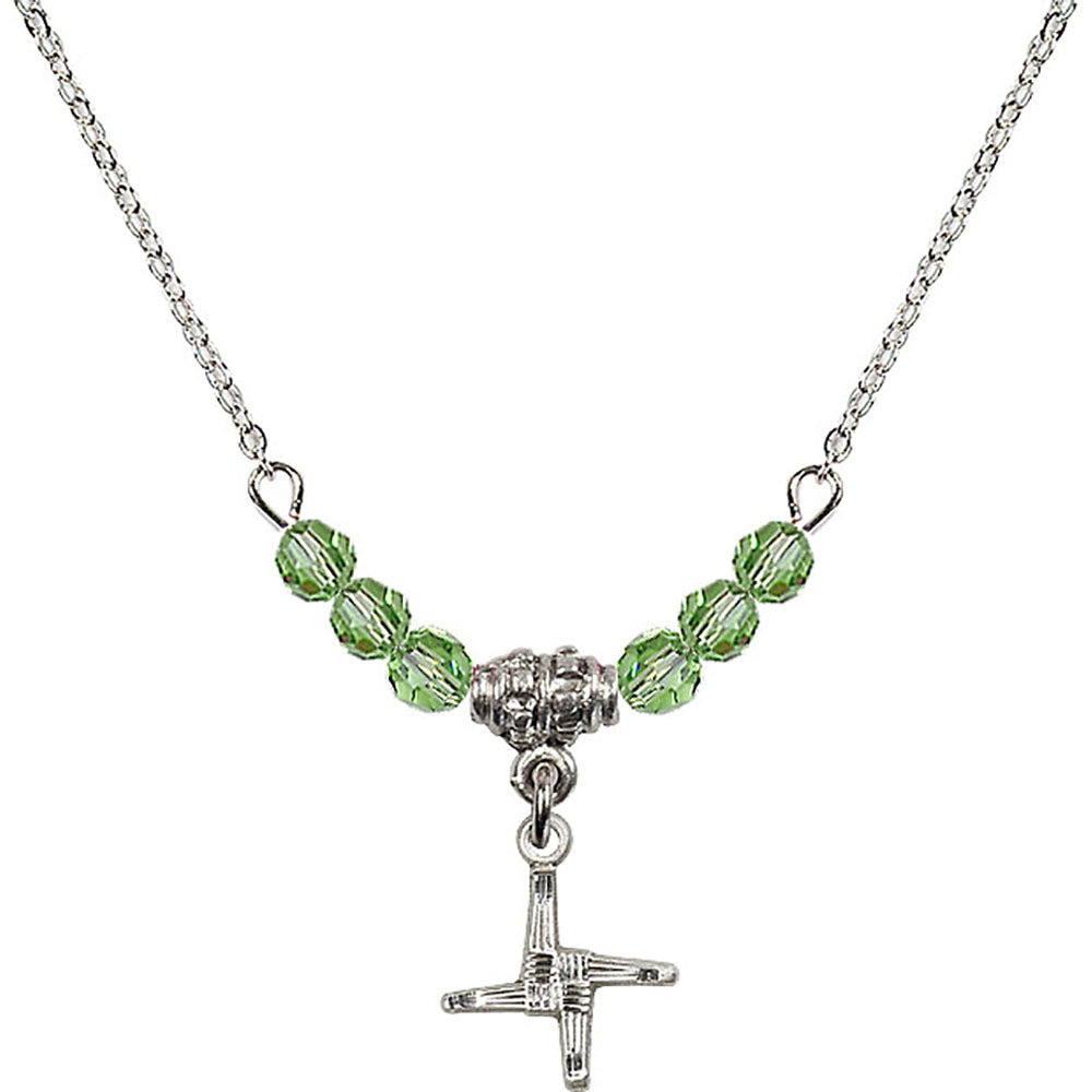 Sterling Silver Saint Brigid Cross Birthstone Necklace with Peridot Beads - 0291
