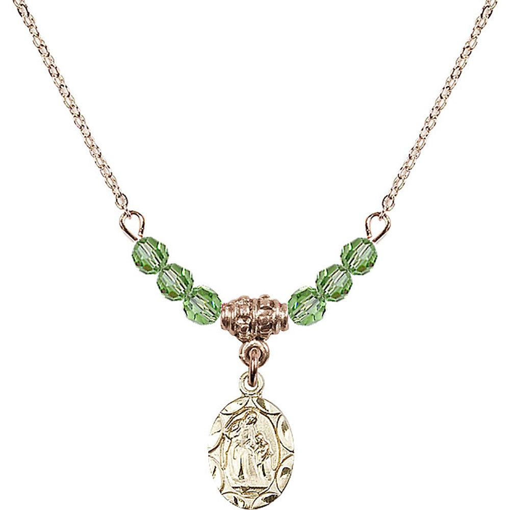 14kt Gold Filled Saint Ann Birthstone Necklace with Peridot Beads - 0301