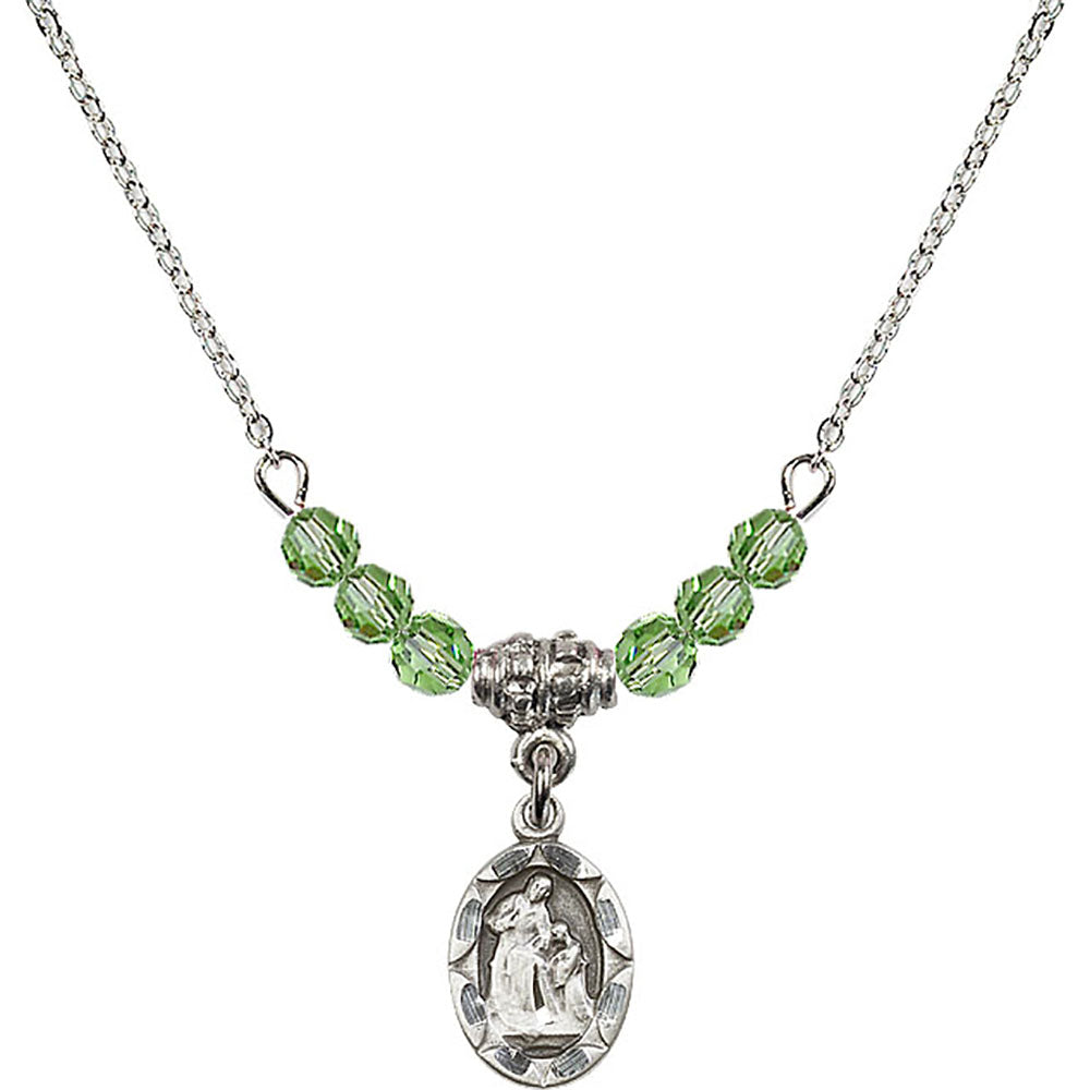 Sterling Silver Saint Ann Birthstone Necklace with Peridot Beads - 0301