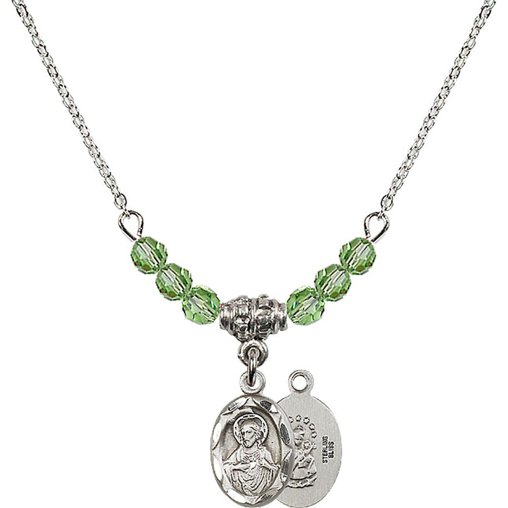 Sterling Silver Scapular Birthstone Necklace with Peridot Beads - 0301