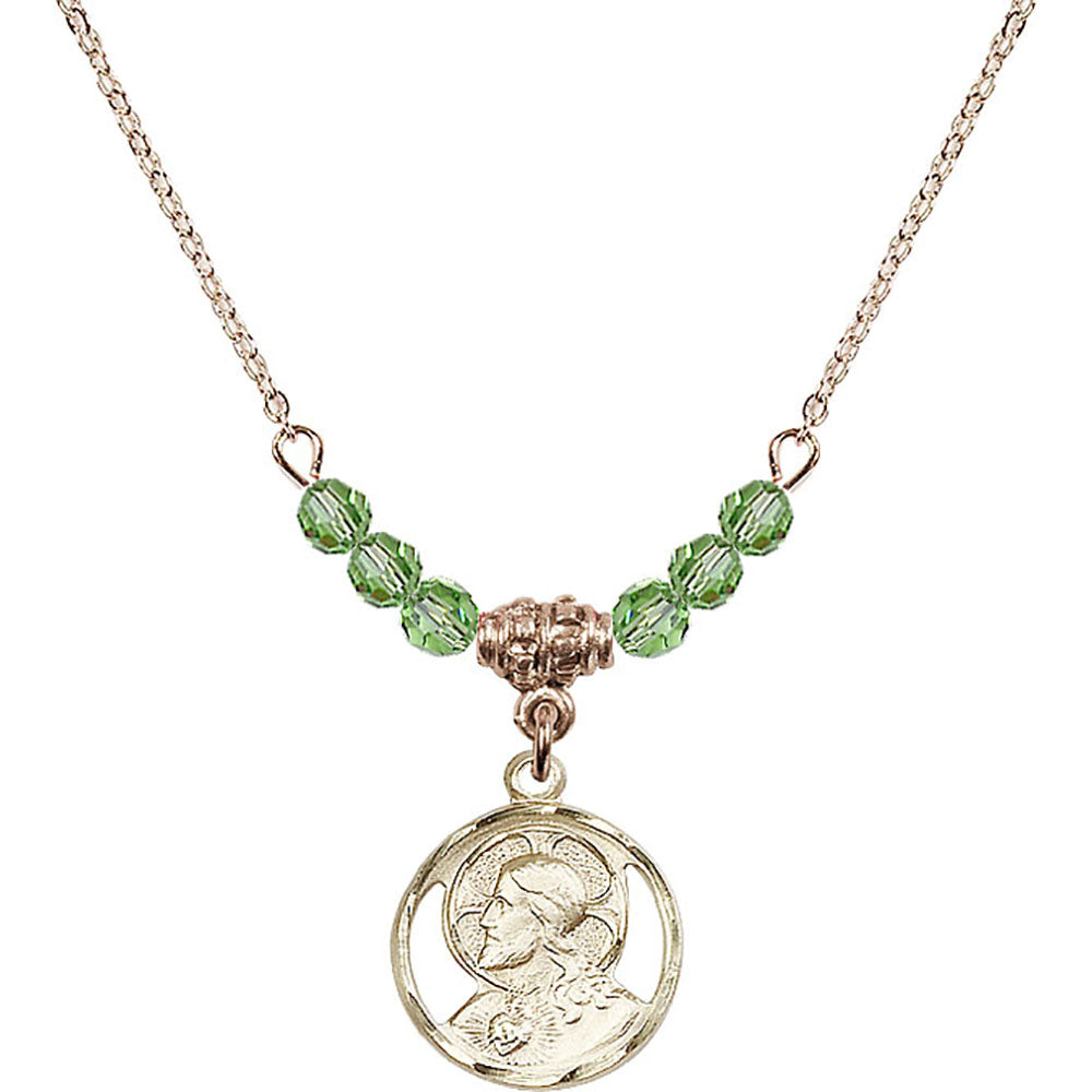 14kt Gold Filled Scapular Birthstone Necklace with Peridot Beads - 0611