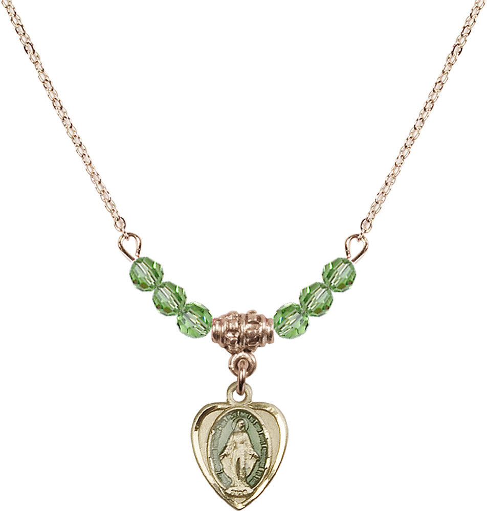 14kt Gold Filled Miraculous Birthstone Necklace with Peridot Beads - 0706