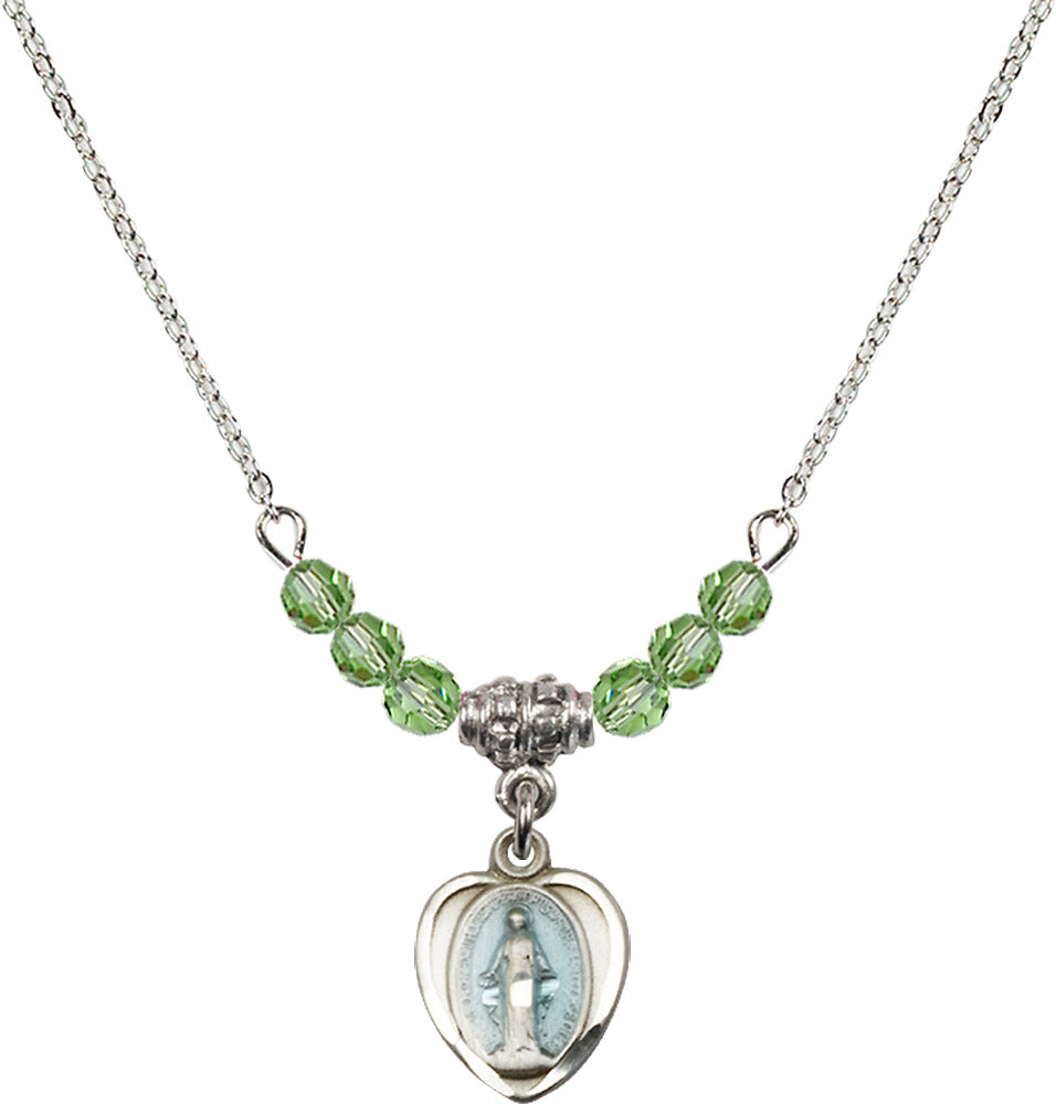 Sterling Silver Miraculous Birthstone Necklace with Peridot Beads - 0706