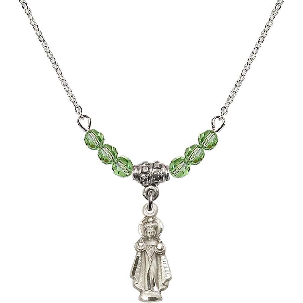Sterling Silver Infant of Prague Birthstone Necklace with Peridot Beads - 0823