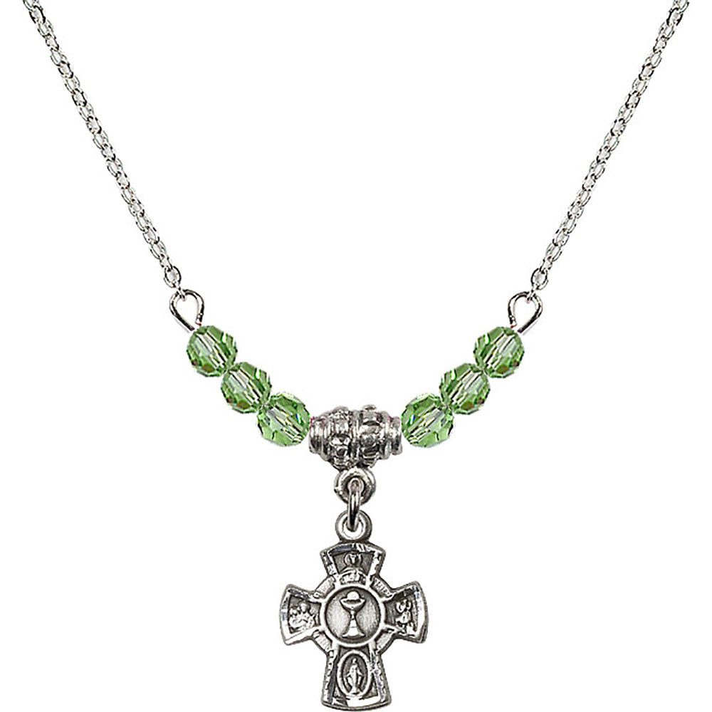 Sterling Silver 5-Way / Chalice Birthstone Necklace with Peridot Beads - 0845