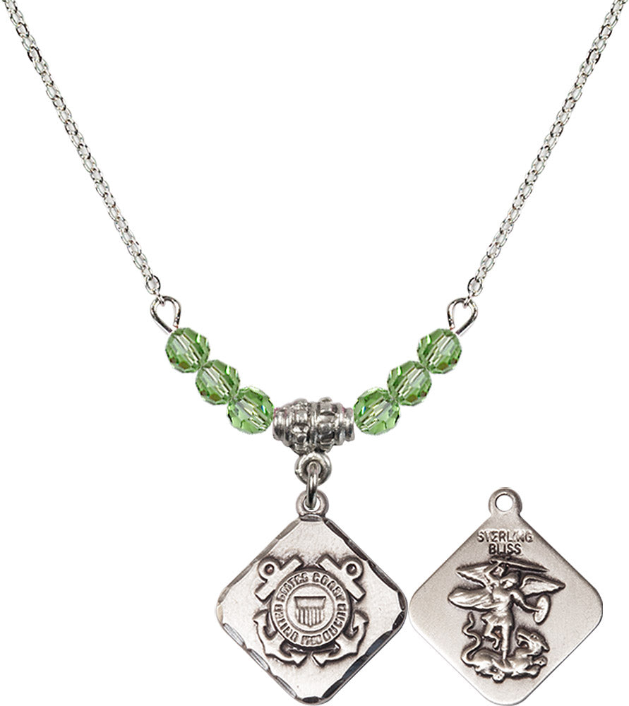 Sterling Silver Coast Guard Diamond Birthstone Necklace with Peridot Beads - 1180