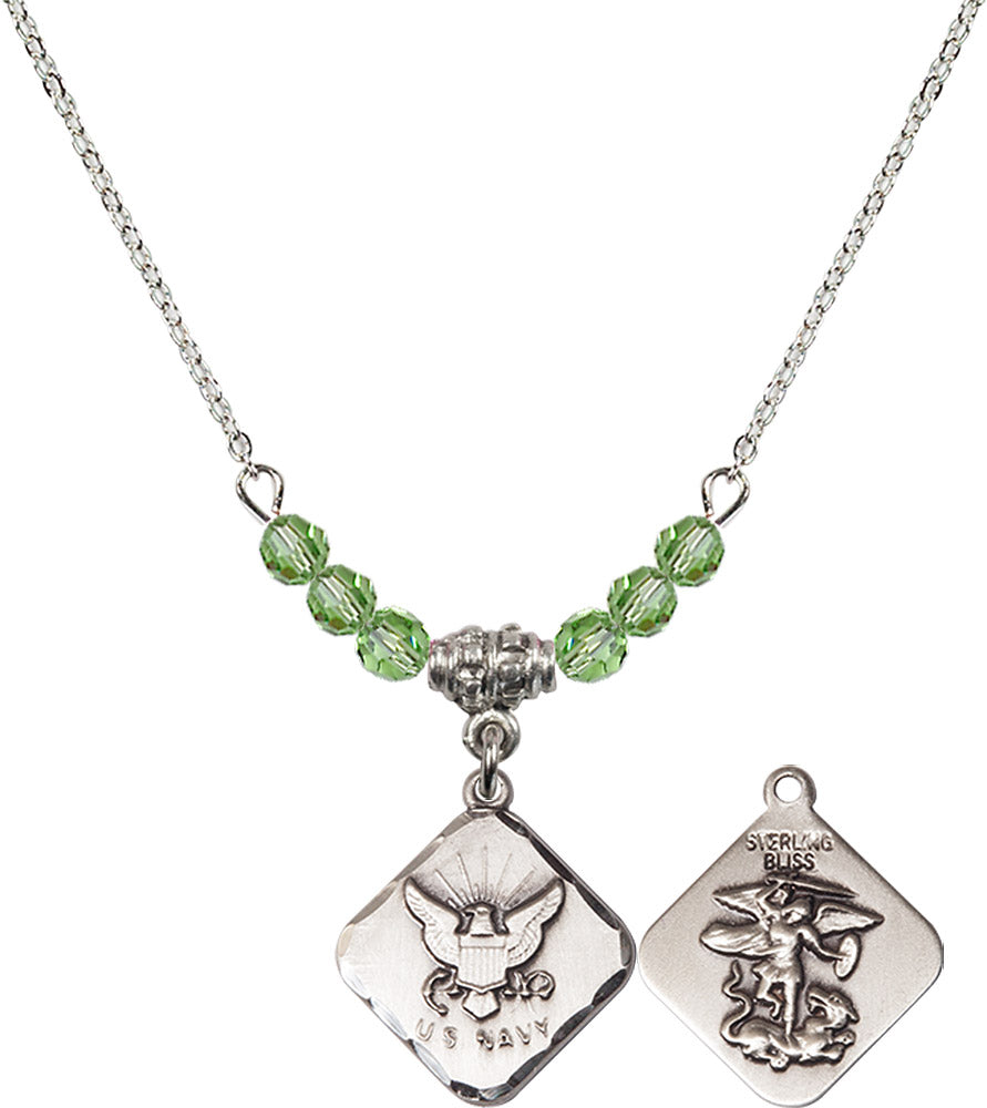 Sterling Silver Navy Diamond Birthstone Necklace with Peridot Beads - 1180
