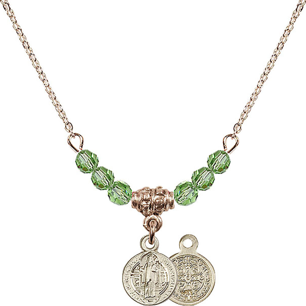 14kt Gold Filled Saint Benedict Birthstone Necklace with Peridot Beads - 2341