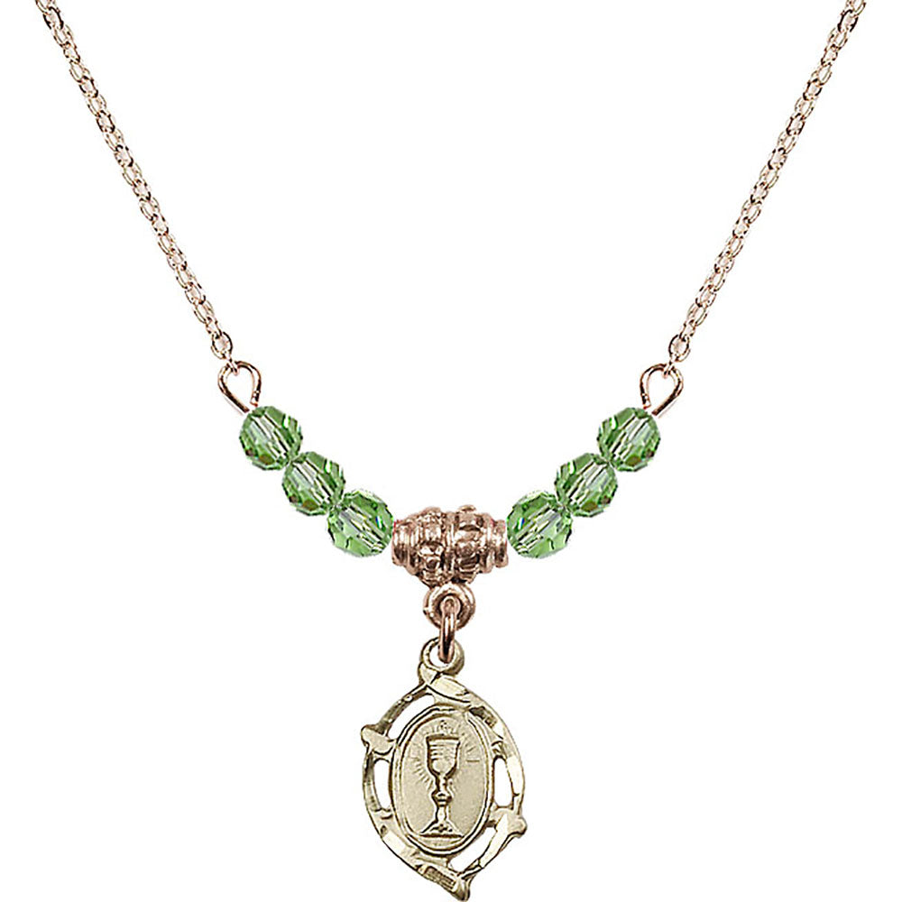 14kt Gold Filled Communion Birthstone Necklace with Peridot Beads - 3019