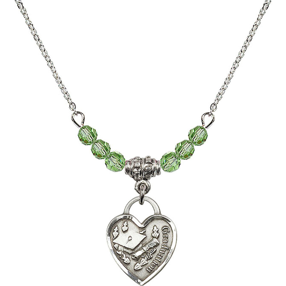 Sterling Silver Graduation Heart Birthstone Necklace with Peridot Beads - 3406