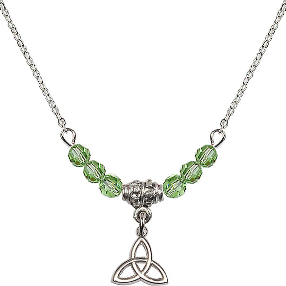 Sterling Silver Trinity Irish Knot Birthstone Necklace with Peridot Beads - 5100