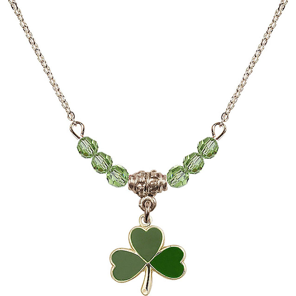 14kt Gold Filled Shamrock Birthstone Necklace with Peridot Beads - 5243