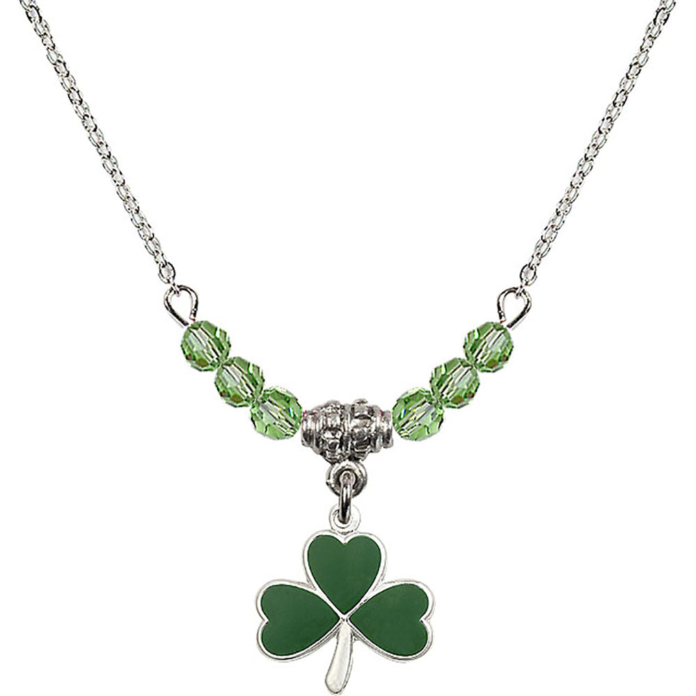 Sterling Silver Shamrock Birthstone Necklace with Peridot Beads - 5243