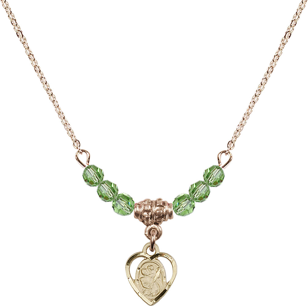 14kt Gold Filled Saint Christopher Birthstone Necklace with Peridot Beads - 5403