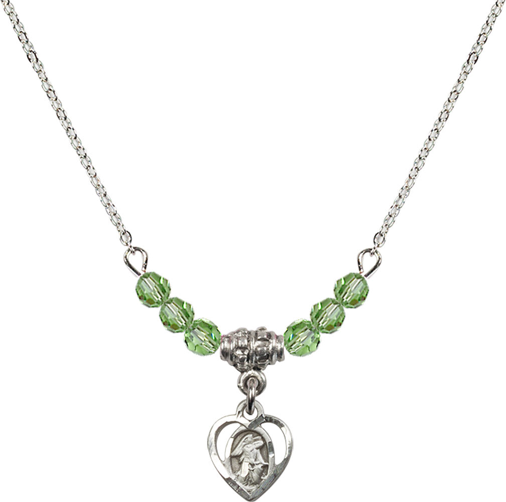 Sterling Silver Guardian Angel Birthstone Necklace with Peridot Beads - 5407