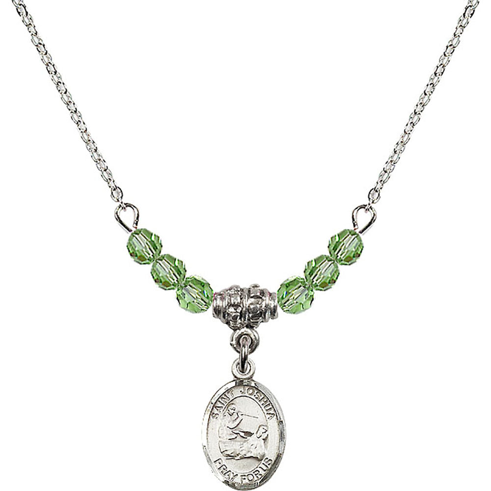 Sterling Silver Saint Joshua Birthstone Necklace with Peridot Beads - 9059