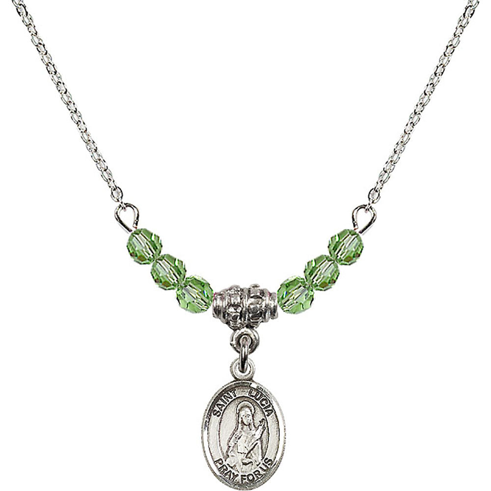 Sterling Silver Saint Lucia of Syracuse Birthstone Necklace with Peridot Beads - 9065