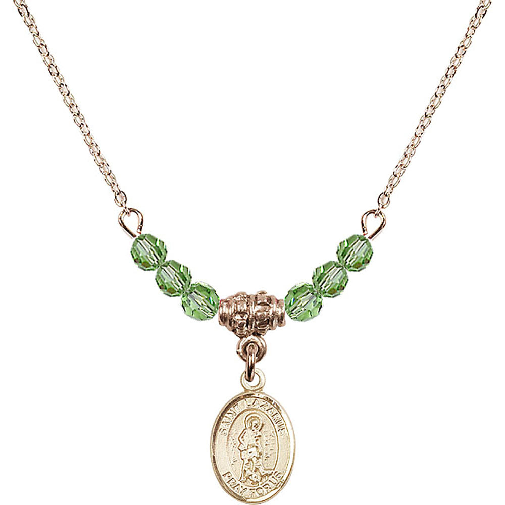 14kt Gold Filled Saint Lazarus Birthstone Necklace with Peridot Beads - 9066