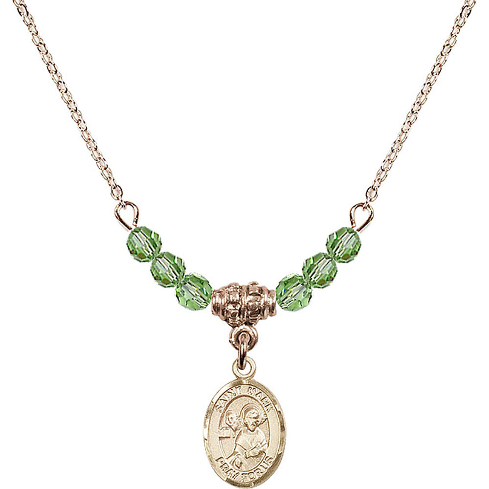 14kt Gold Filled Saint Mark the Evangelist Birthstone Necklace with Peridot Beads - 9070