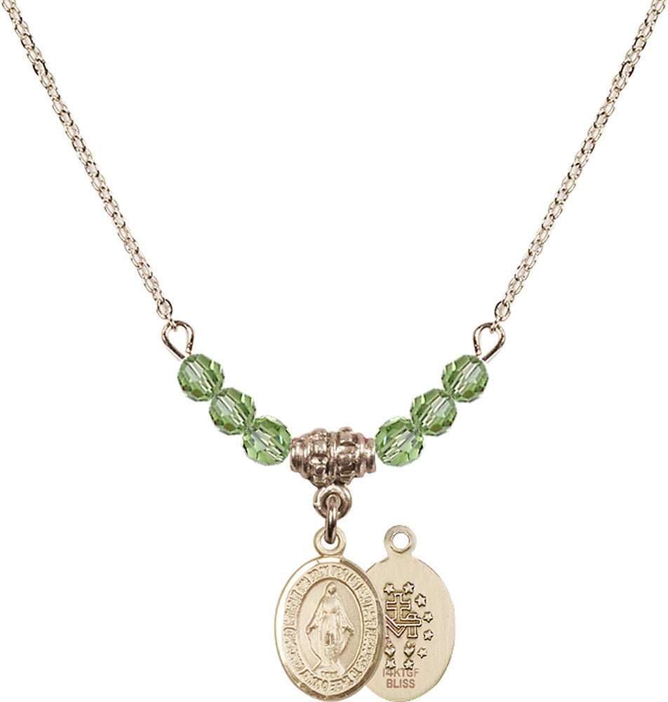14kt Gold Filled Miraculous Birthstone Necklace with Peridot Beads - 9078