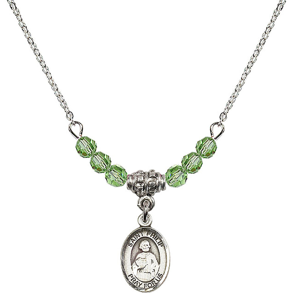 Sterling Silver Saint Philip the Apostle Birthstone Necklace with Peridot Beads - 9083