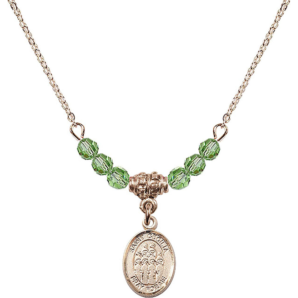 14kt Gold Filled Saint Cecilia / Choir Birthstone Necklace with Peridot Beads - 9180