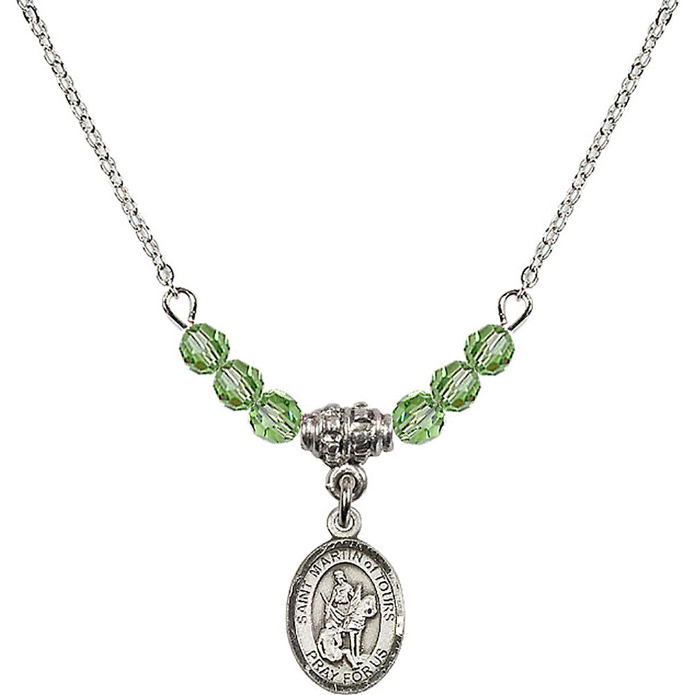Sterling Silver Saint Martin of Tours Birthstone Necklace with Peridot Beads - 9200