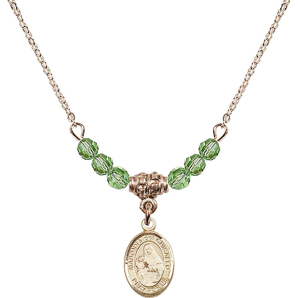 14kt Gold Filled Madonna del Ghisallo Birthstone Necklace with Peridot Beads - 9203