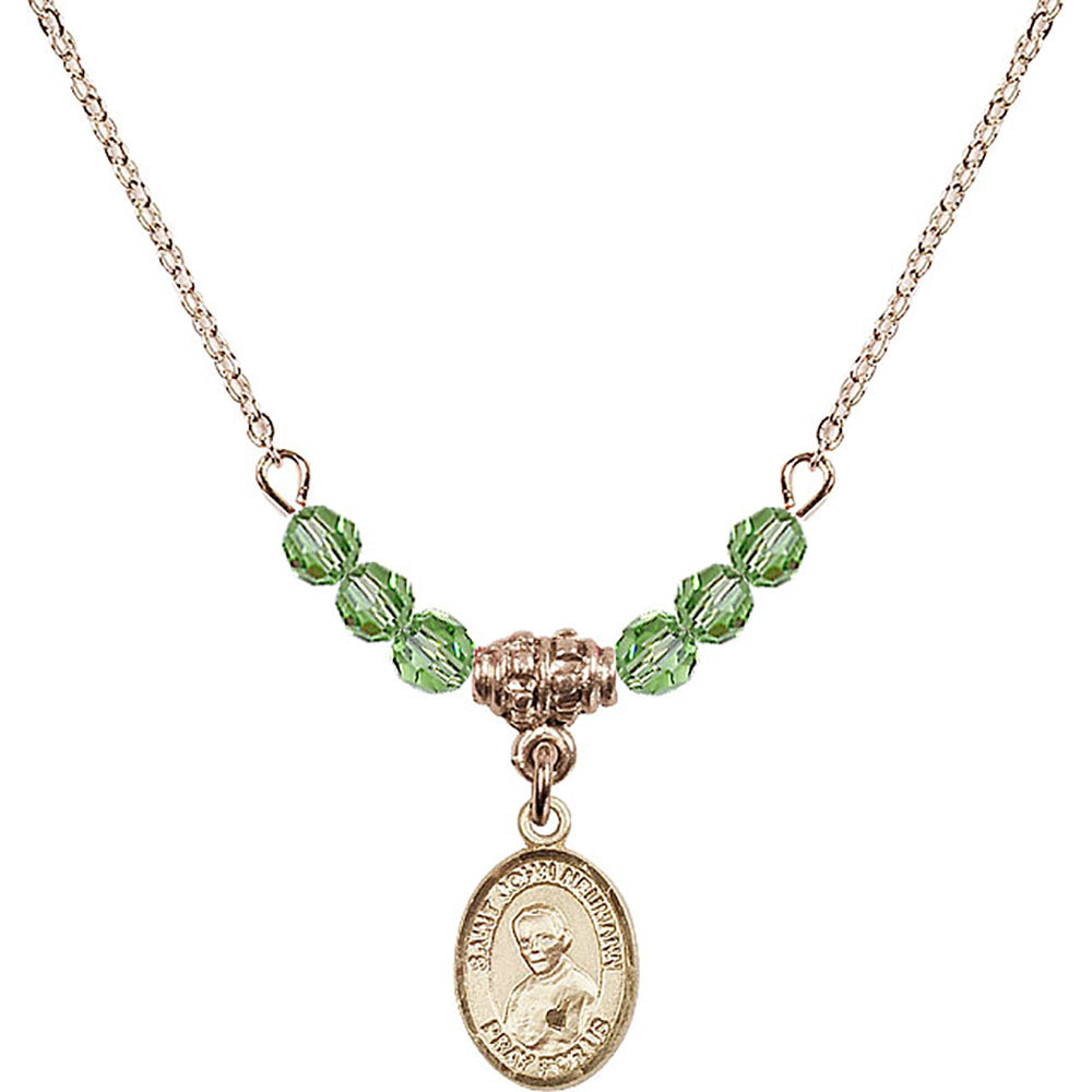 14kt Gold Filled Saint John Neumann Birthstone Necklace with Peridot Beads - 9204