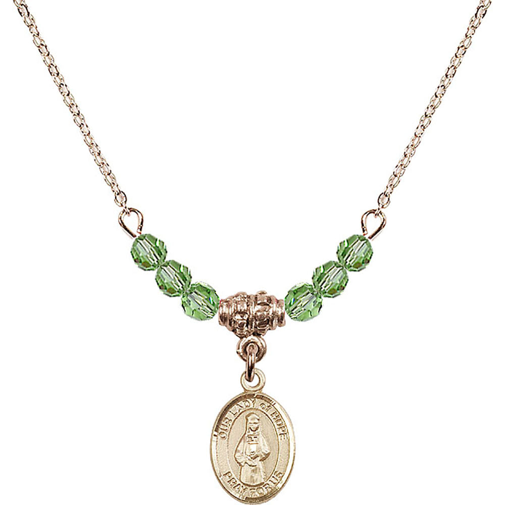 14kt Gold Filled Our Lady of Hope Birthstone Necklace with Peridot Beads - 9230