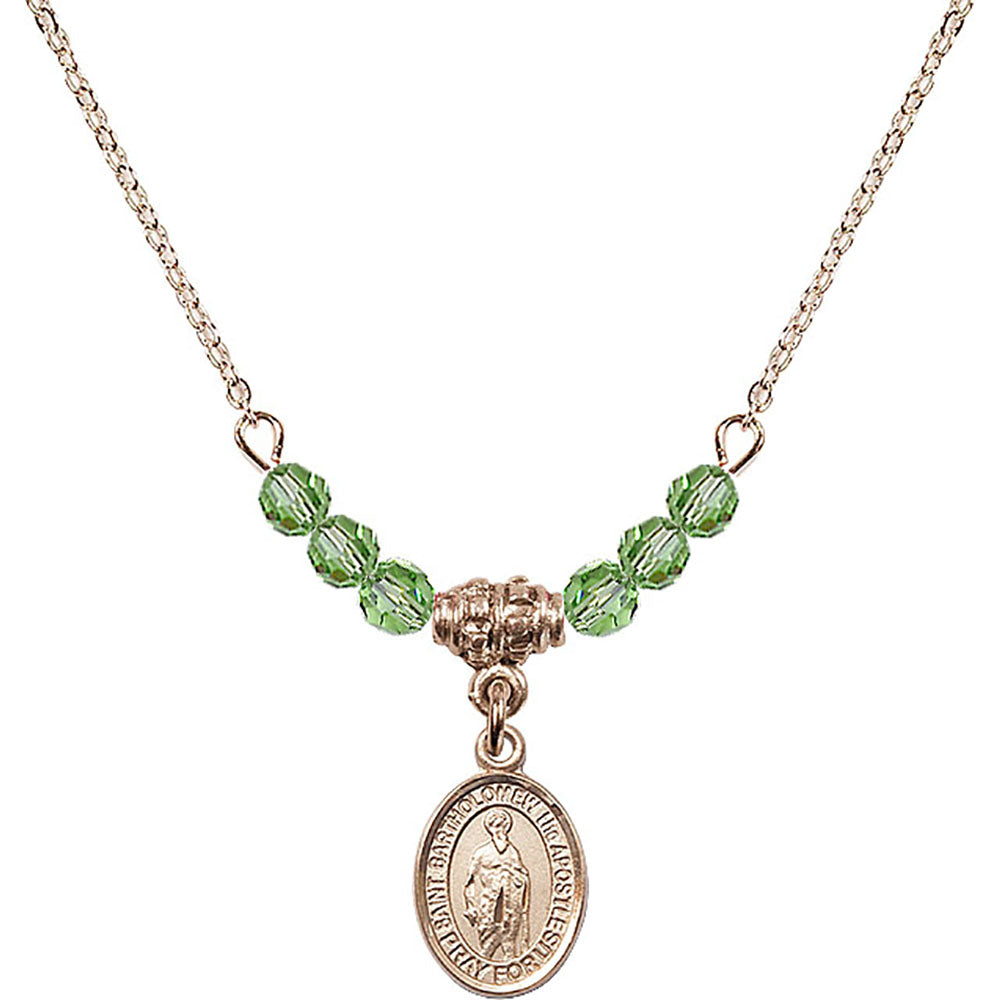 14kt Gold Filled Saint Bartholomew the Apostle Birthstone Necklace with Peridot Beads - 9238
