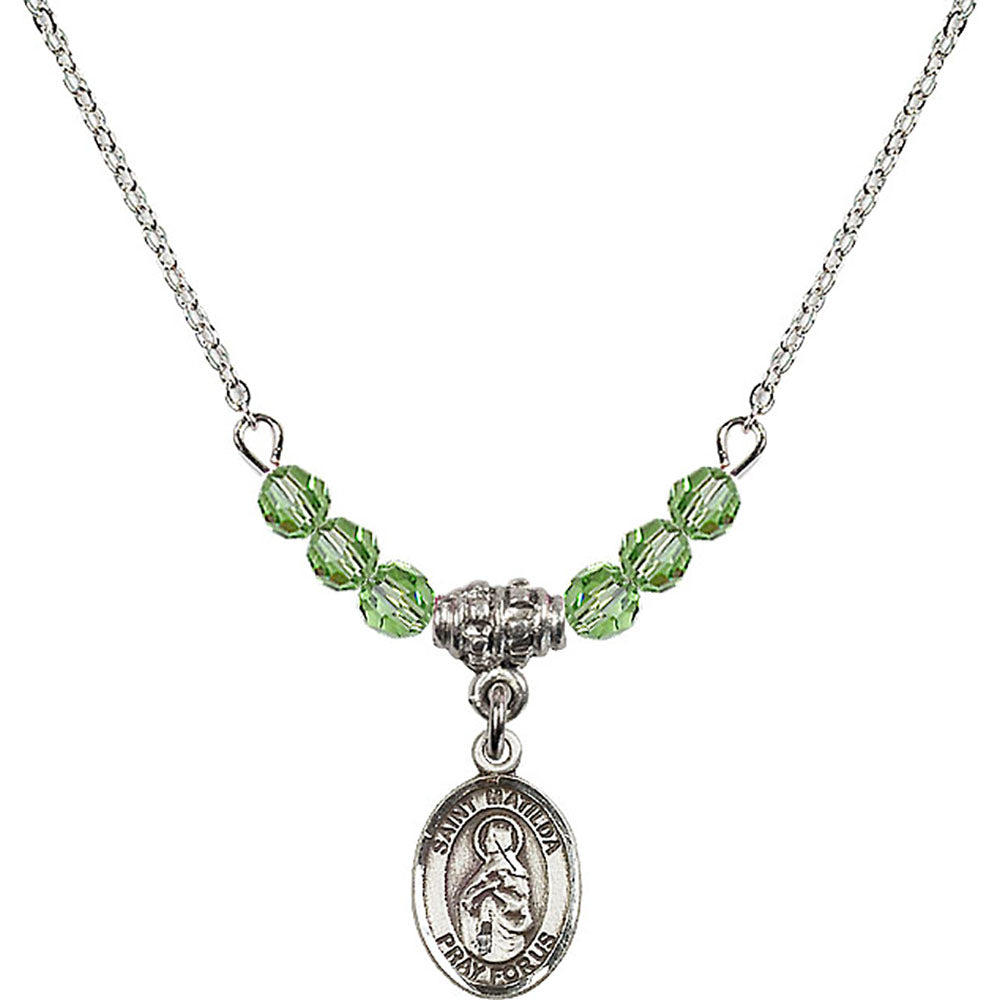 Sterling Silver Saint Matilda Birthstone Necklace with Peridot Beads - 9239