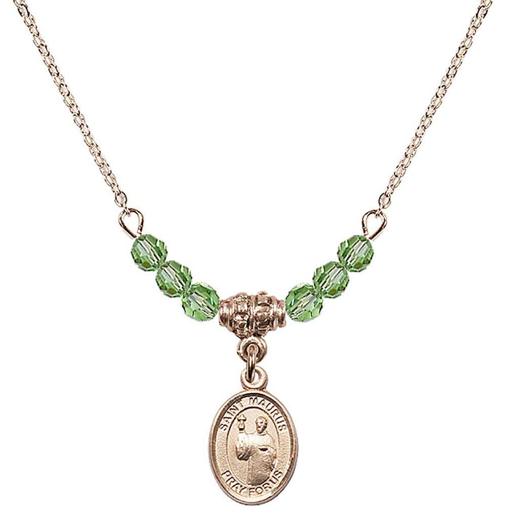 14kt Gold Filled Saint Maurus Birthstone Necklace with Peridot Beads - 9241