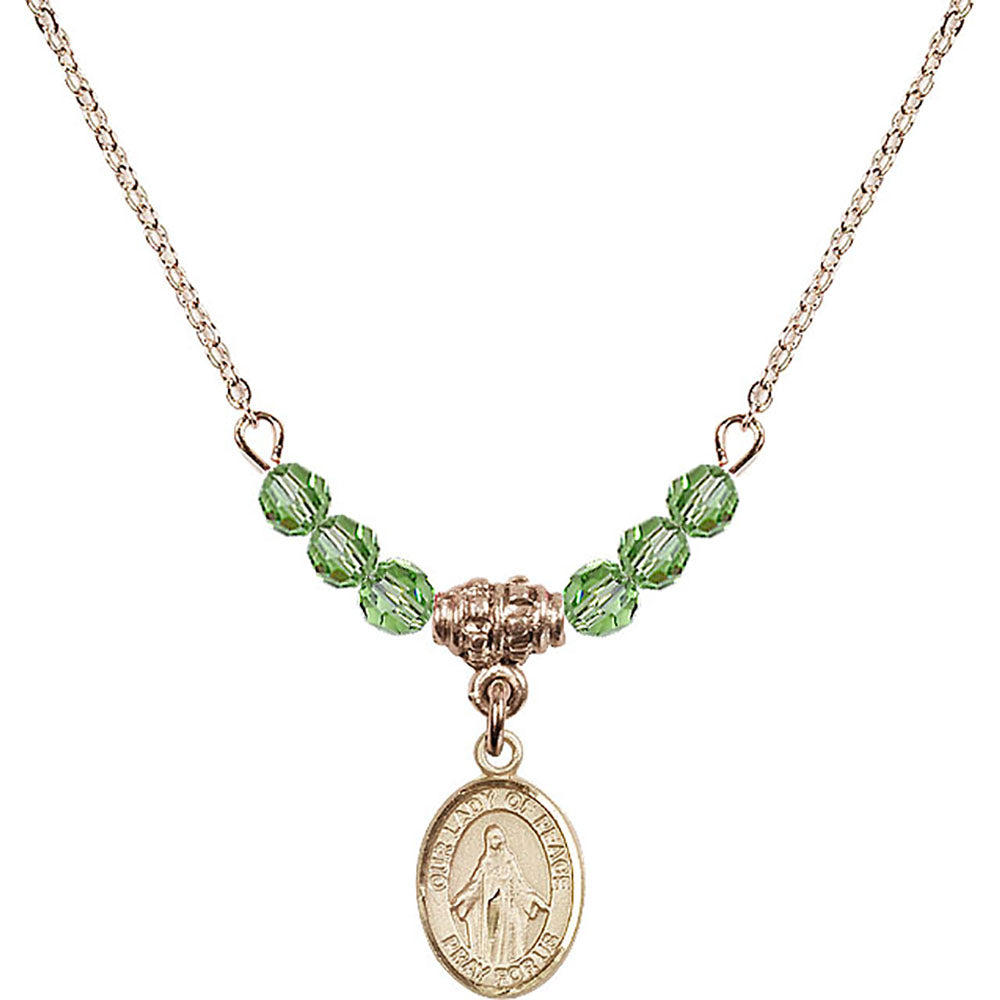 14kt Gold Filled Our Lady of Peace Birthstone Necklace with Peridot Beads - 9245