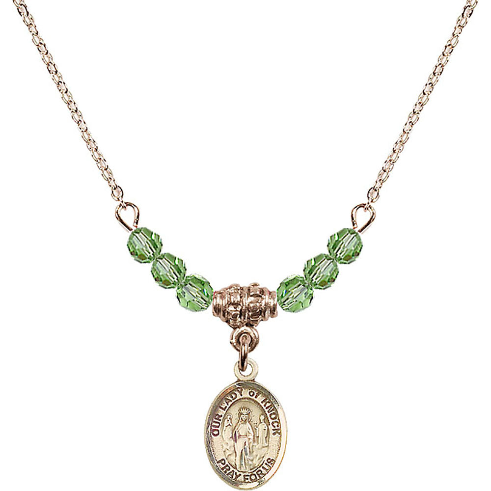 14kt Gold Filled Our Lady of Knock Birthstone Necklace with Peridot Beads - 9246