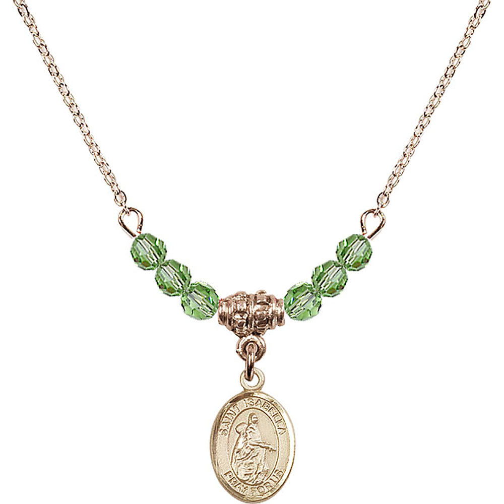 14kt Gold Filled Saint Isabella of Portugal Birthstone Necklace with Peridot Beads - 9250