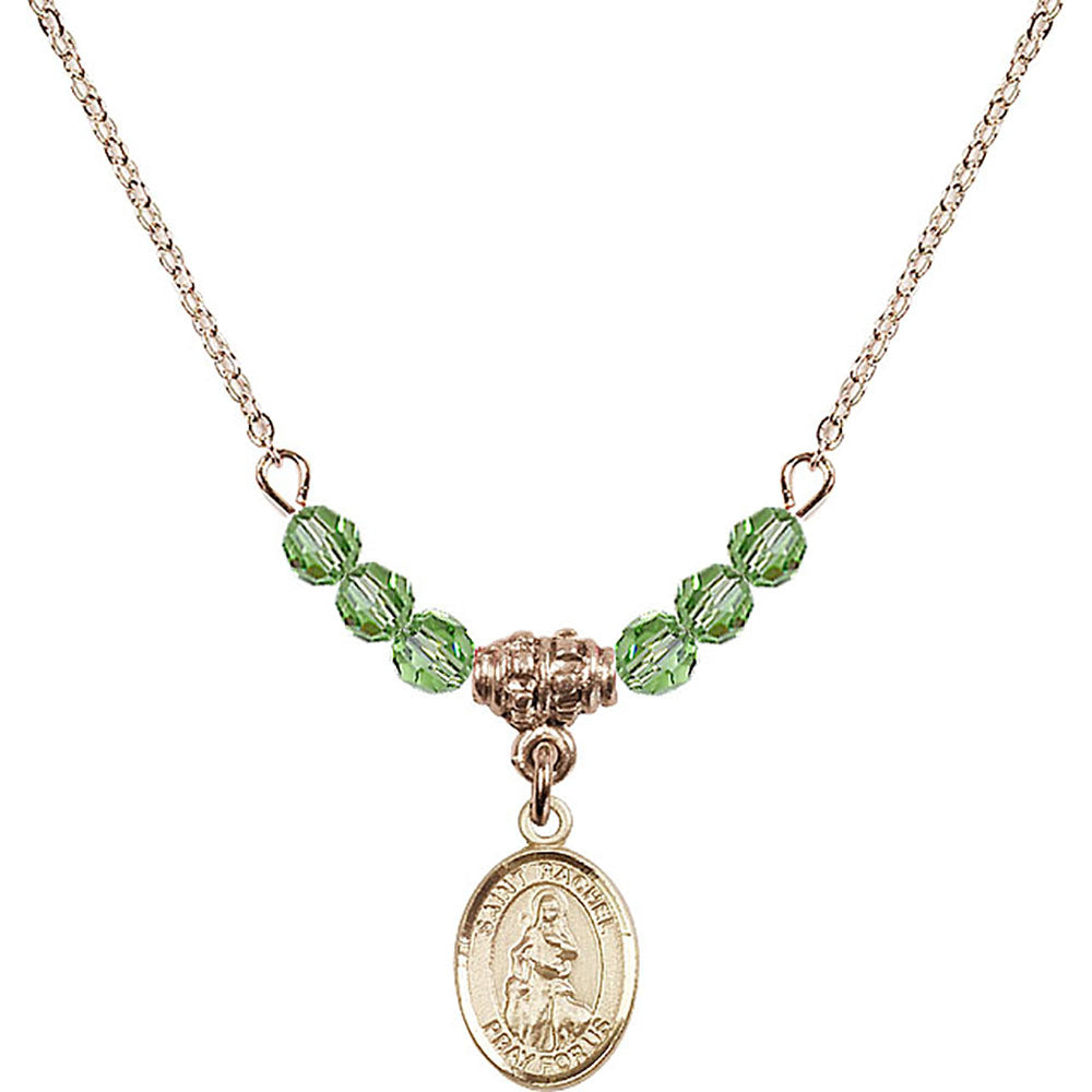 14kt Gold Filled Saint Rachel Birthstone Necklace with Peridot Beads - 9251