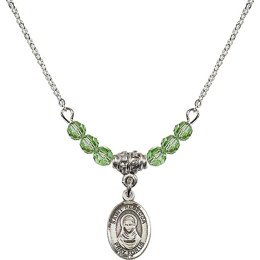 Sterling Silver Saint Rebecca Birthstone Necklace with Peridot Beads - 9252