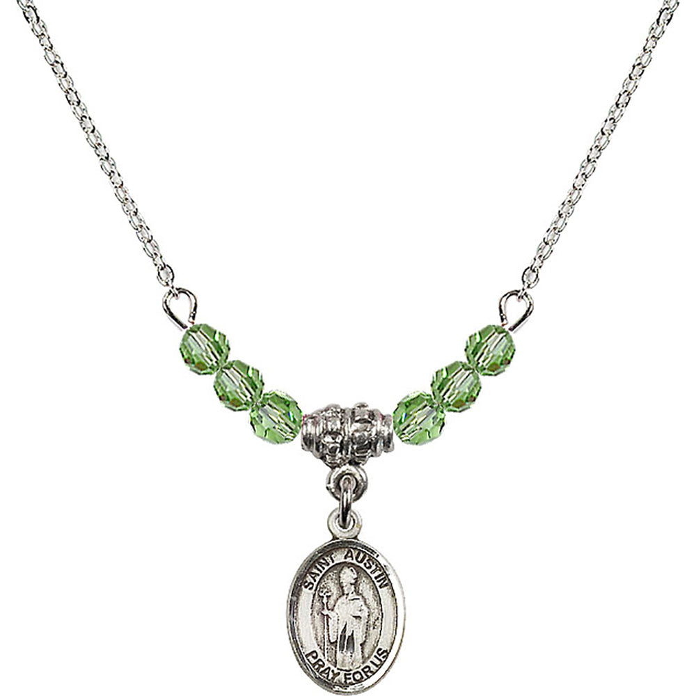 Sterling Silver Saint Austin Birthstone Necklace with Peridot Beads - 9256
