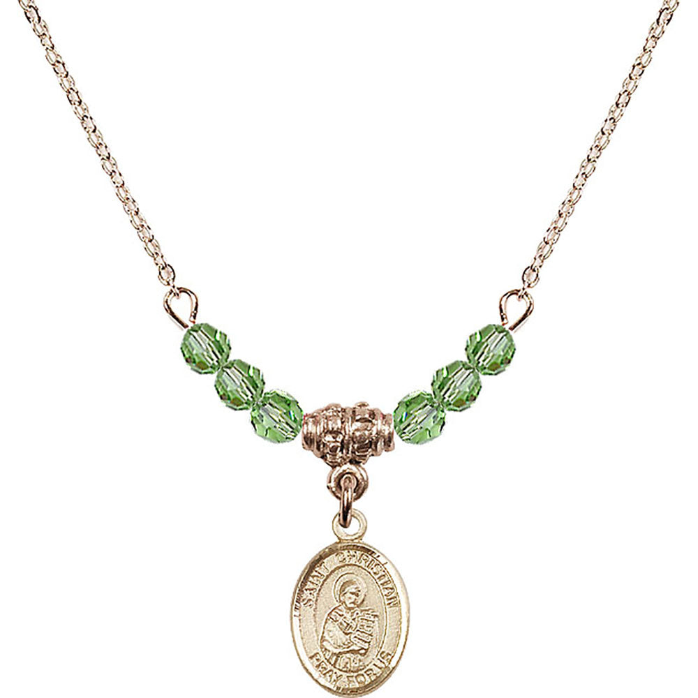 14kt Gold Filled Saint Christian Demosthenes Birthstone Necklace with Peridot Beads - 9257