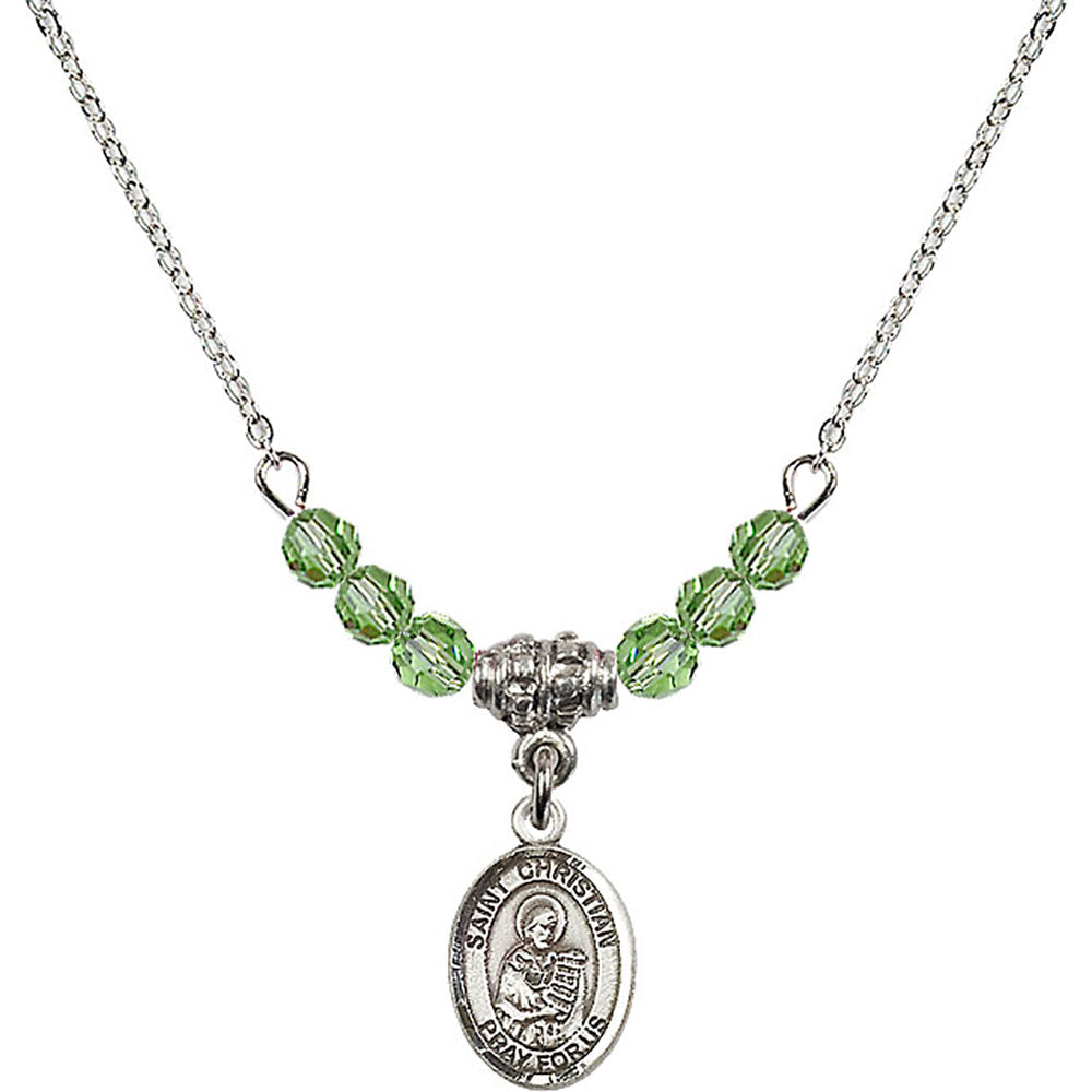 Sterling Silver Saint Christian Demosthenes Birthstone Necklace with Peridot Beads - 9257