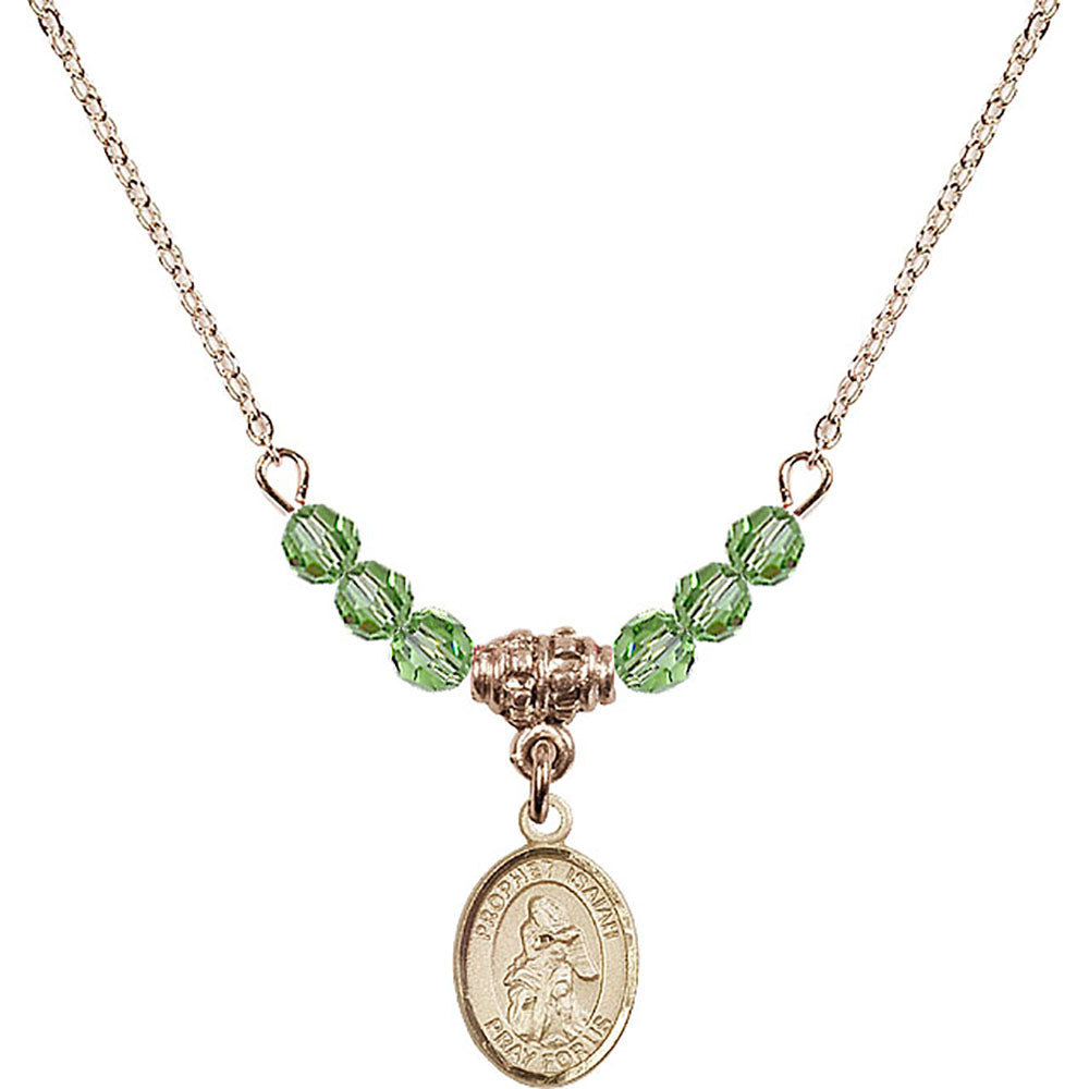 14kt Gold Filled Saint Isaiah Birthstone Necklace with Peridot Beads - 9258
