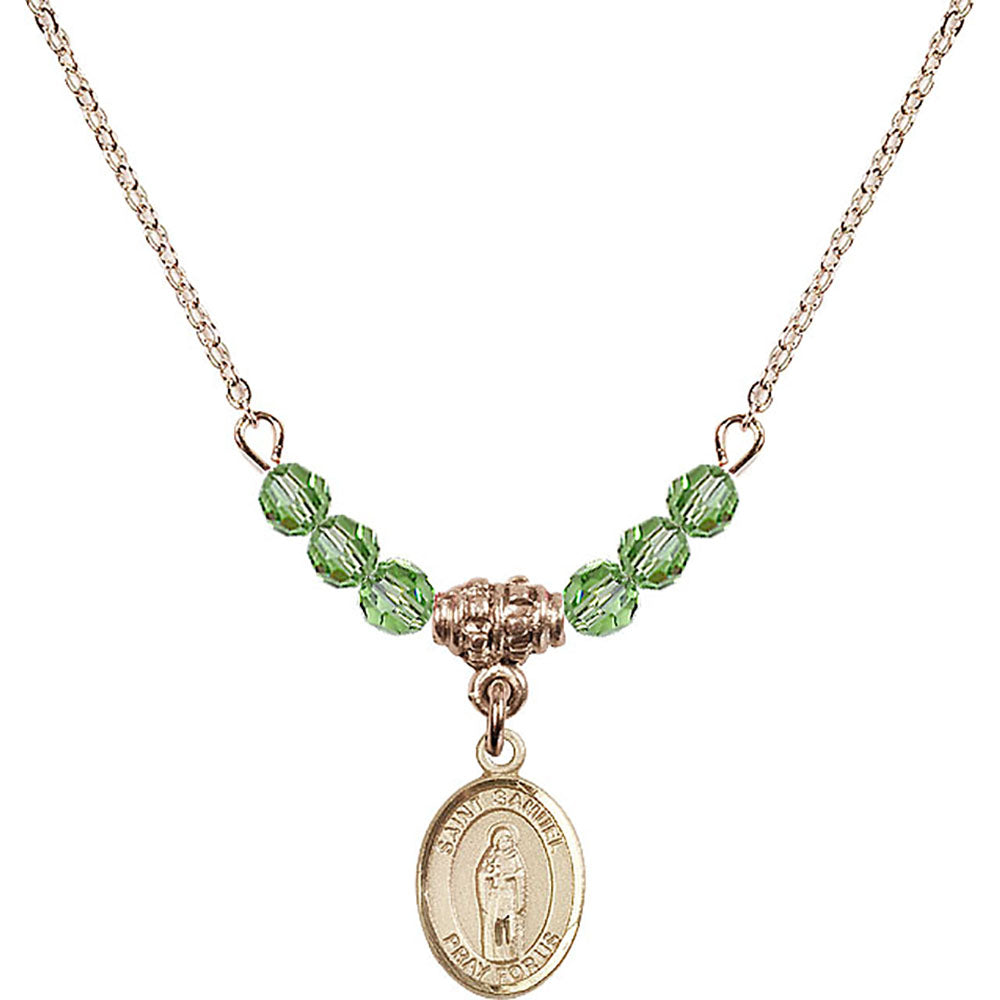 14kt Gold Filled Saint Samuel Birthstone Necklace with Peridot Beads - 9259