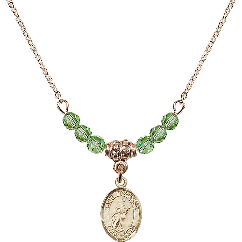14kt Gold Filled Saint Tarcisius Birthstone Necklace with Peridot Beads - 9261