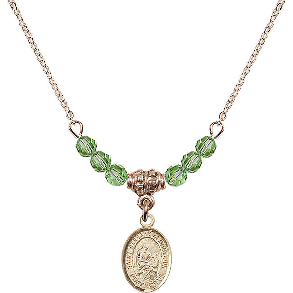 14kt Gold Filled Saint Bernard of Montjoux Birthstone Necklace with Peridot Beads - 9264